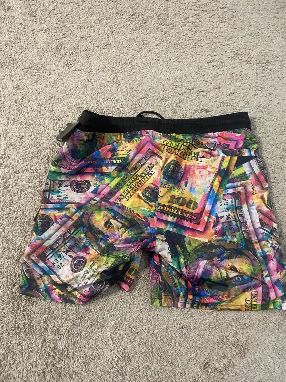 Genuine Shorts Mens XL Multicolor Money Print Swim Trunks Mesh Liner Drawstring